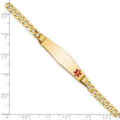 14K Medical Solid Chain/Solid Plate Soft Diamond Shape 36x9mm Off-Center Red Enamel Curb Link 7 inch ID Bracelet