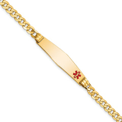 14K Medical Solid Chain/Solid Plate Soft Diamond Shape 36x9mm Off-Center Red Enamel Curb Link 7 inch ID Bracelet