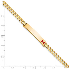 14K Medical Solid Chain/Solid Plate 37x6mm Off-Center Red Enamel Curb Link 7 inch ID Bracelet