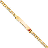 14K Medical Solid Chain/Solid Plate 37x6mm Off-Center Red Enamel Curb Link 7 inch ID Bracelet