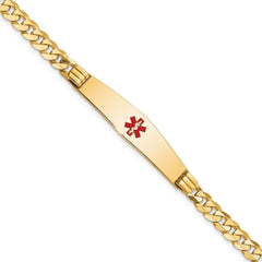 14K Medical Solid Chain/Solid Plate Soft Diamond Shape 36x9mm Centered Red Enamel Curb Link 7 inch ID Bracelet