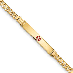 14K Medical Solid Chain/Solid Plate 37x6mm Centered Red Enamel Curb Link 7 inch ID Bracelet