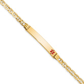 14K Medical Solid Chain/Solid Plate 37x6mm Off-Center Red Enamel Anchor Link 7 inch ID Bracelet