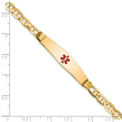 14K Medical Solid Chain/Solid Plate Soft Diamond Shape 36x9mm Centered Red Enamel Anchor Link 7 inch ID Bracelet