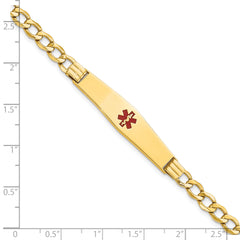 14K Medical Semi-Solid Chain/Solid Plate Soft Diamond Shape 37x9mm Centered Red Enamel Curb Link 7 inch ID Bracelet