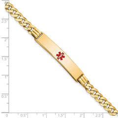 14K Medical Solid Chain/Solid Plate 38x8mm Centered Red Enamel Curb Link 7 inch ID Bracelet