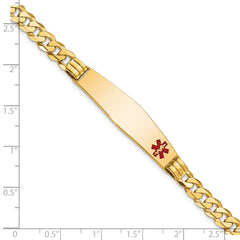 14K Medical Solid Chain/Solid Plate Soft Diamond Shape 38x9mm Off-Center Red Enamel Curb Link 7 inch ID Bracelet