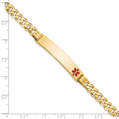 14K Medical Solid Chain/Solid Plate 38x8mm Off-Center Red Enamel Curb Link 7 inch ID Bracelet