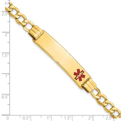 14K Medical Semi-solid Chain/Solid Plate 40x10mm Off-Center Red Enamel Curb Link 7 inch ID Bracelet