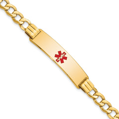 14K Medical Semi-Solid Chain/Solid Plate 40x10mm Centered Red Enamel Curb Link 7 inch ID Bracelet