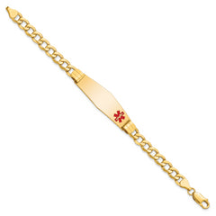 14K Medical Semi-Solid Chain/Solid Plate Soft Diamond Shape 40x12mm Off-Center Red Enamel Curb Link 7 inch ID Bracelet