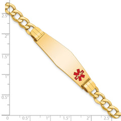 14K Medical Semi-Solid Chain/Solid Plate Soft Diamond Shape 40x12mm Off-Center Red Enamel Curb Link 7 inch ID Bracelet