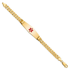 14K Medical Solid Chain/Solid Plate Soft Diamond Shape 40x12mm Centered Red Enamel Curb Link 7 inch ID Bracelet