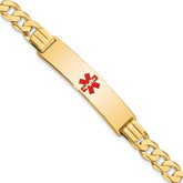 14K Medical Solid Chain/Solid Plate 40x10mm Centered Red Enamel Curb Link 7 inch ID Bracelet