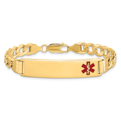 14K Medical Solid Chain/Solid Plate 40x10mm Off-Center Red Enamel Curb Link 7 inch ID Bracelet