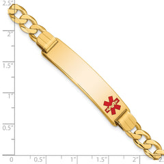 14K Medical Solid Chain/Solid Plate 40x10mm Off-Center Red Enamel Curb Link 7 inch ID Bracelet