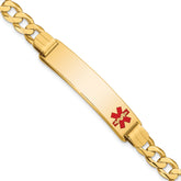 14K Medical Solid Chain/Solid Plate 40x10mm Off-Center Red Enamel Curb Link 7 inch ID Bracelet