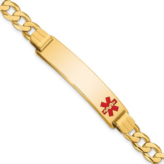 14K Medical Solid Chain/Solid Plate 40x10mm Off-Center Red Enamel Curb Link 7 inch ID Bracelet