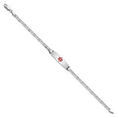 14K White Gold Medical Solid Chain/Solid Plate 24x7mm Soft Diamond Shape Centered Red Enamel Anchor Link 7 inch ID Bracelet