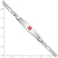 14K White Gold Medical Solid Chain/Solid Plate Soft Diamond Shape 36x9mm Centered Red Enamel Figaro Link 8 inch ID Bracelet