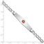 14K White Gold Medical Semi-Solid Chain/Solid Plate Soft Diamond Shape 36x9mm Centered Red Enamel Curb Link 8 inch ID Bracele