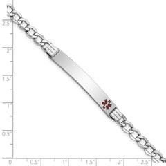 14K White Gold Medical Semi-solid Chain/Solid Plate 37x6mm Off-Center Red Enamel Curb Link 7 inch ID Bracelet