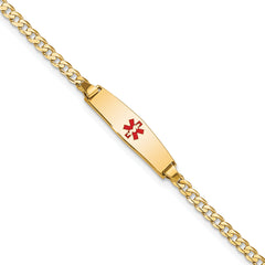 14k Medical Solid Chain/Solid Plate 20x5mm Soft Diamond Shape Centered Red Enamel Curb Link 6 inch Baby/Child ID Bracelet