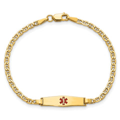 14k Medical Semi-Solid Chain/Solid Plate 20x5mm Soft Diamond Shape Centered Red Enamel Anchor Link 6 inch Baby/Child ID Bracelet