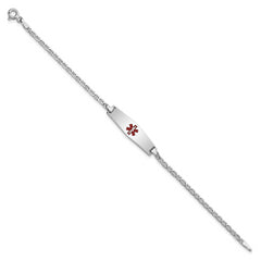 14k White Gold Medical Semi-Solid Chain/Solid Plate 25x7mm Soft Diamond Shape Centered Red Enamel Anchor Link 6 inch Baby/Child ID Bracelet