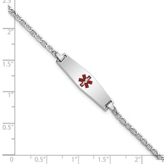 14k White Gold Medical Semi-Solid Chain/Solid Plate 25x7mm Soft Diamond Shape Centered Red Enamel Anchor Link 6 inch Baby/Child ID Bracelet