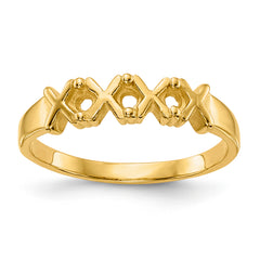 14k Polished 3-Stone Mothers Ring Mounting (No Stone Included)