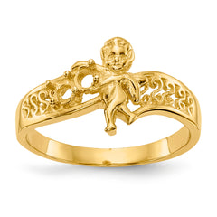 14k Polished 2-Stone Mothers Ring with Angel on Band Mounting (No Stone Included)