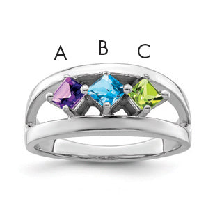 Sterling Silver Rhodium-plated Synthetic Family Jewelry Ring