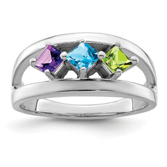 Sterling Silver Rhodium-plated Synthetic Family Jewelry Ring