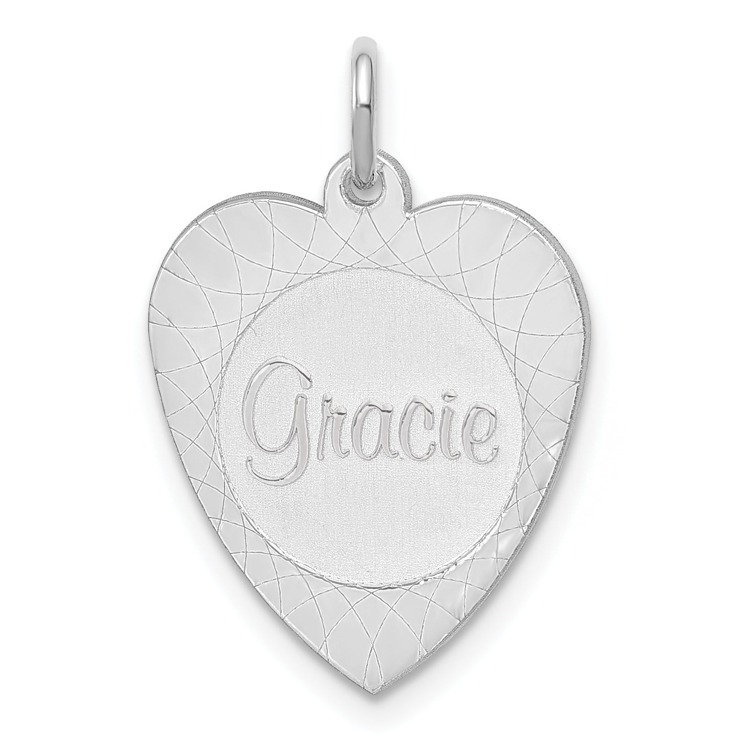 10k White Gold Heart Disc Name Charm