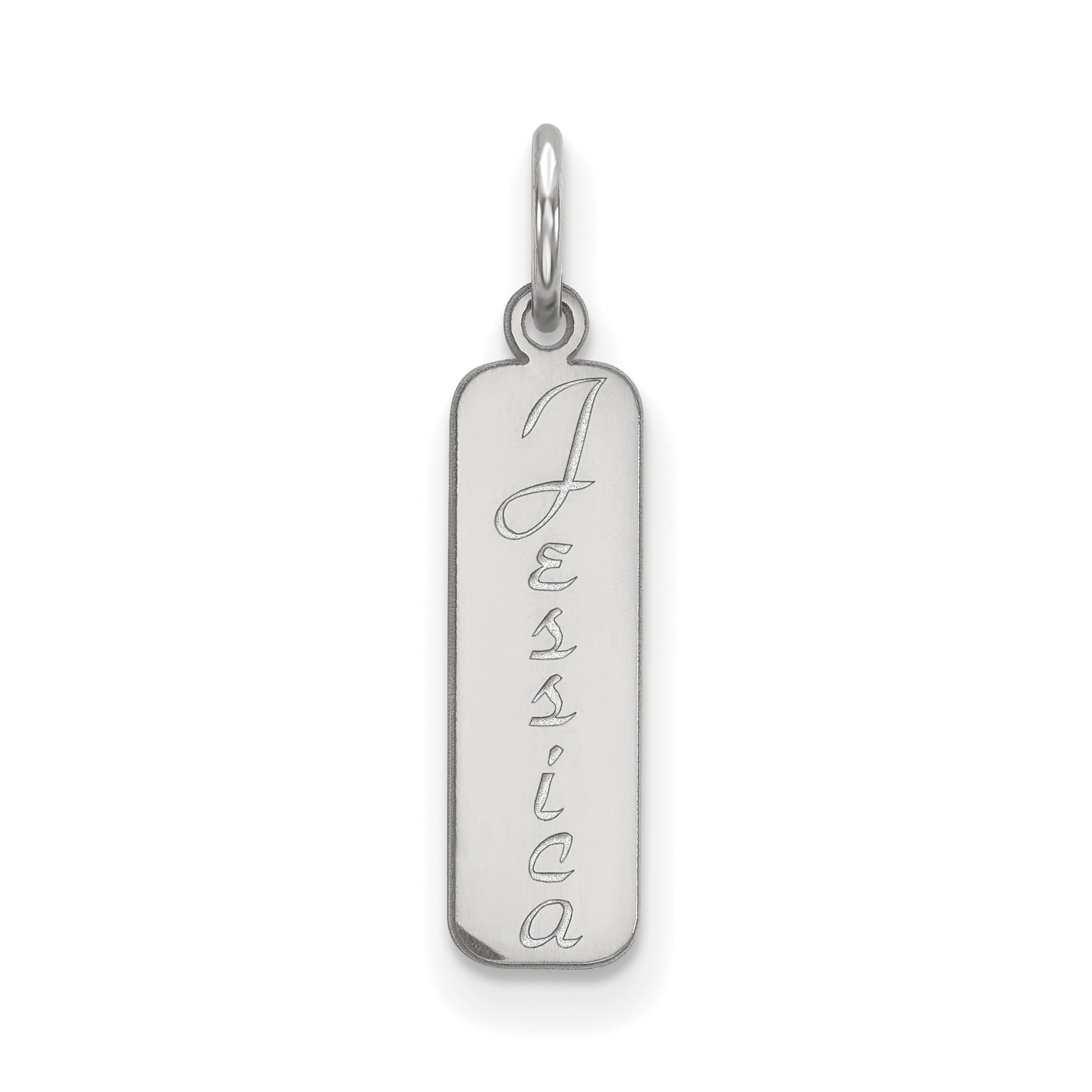 10k White Gold Script Font Name Bar Charm