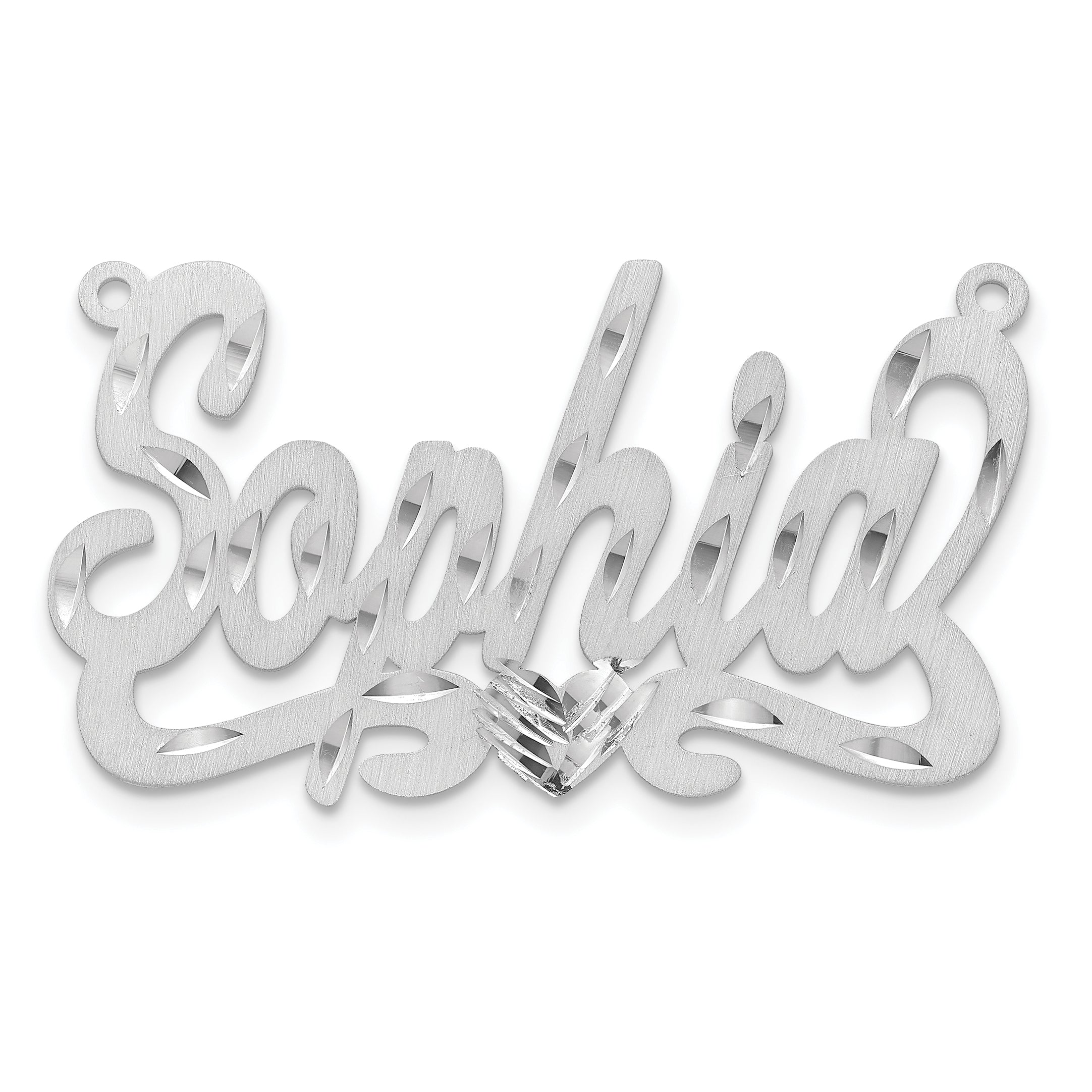 10k White Gold Satin Diamond-cut Heart Name Plate