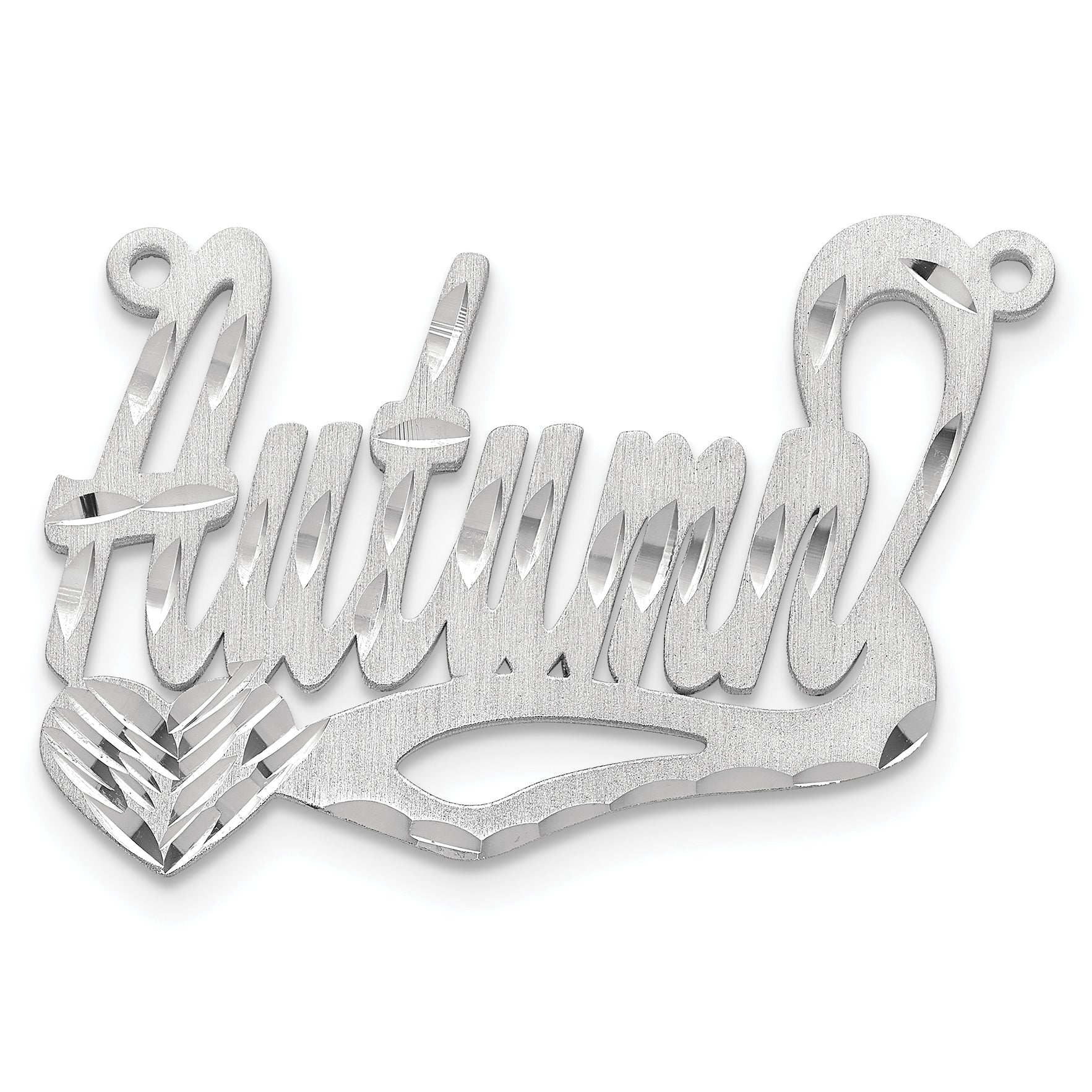 14k White Gold Satin Diamond-cut Heart Name Plate