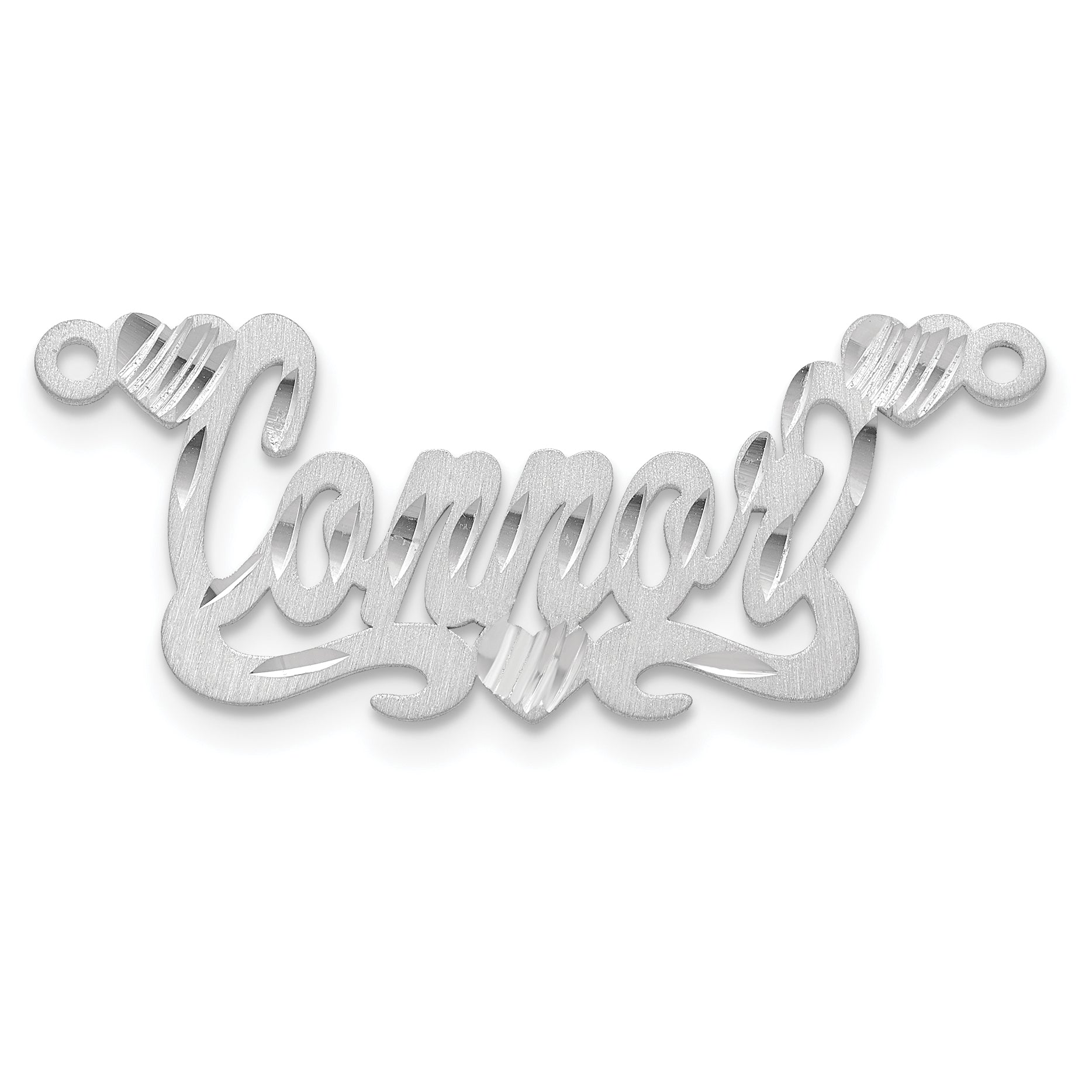 10k White Gold Satin Diamond-cut Hearts Name Plate