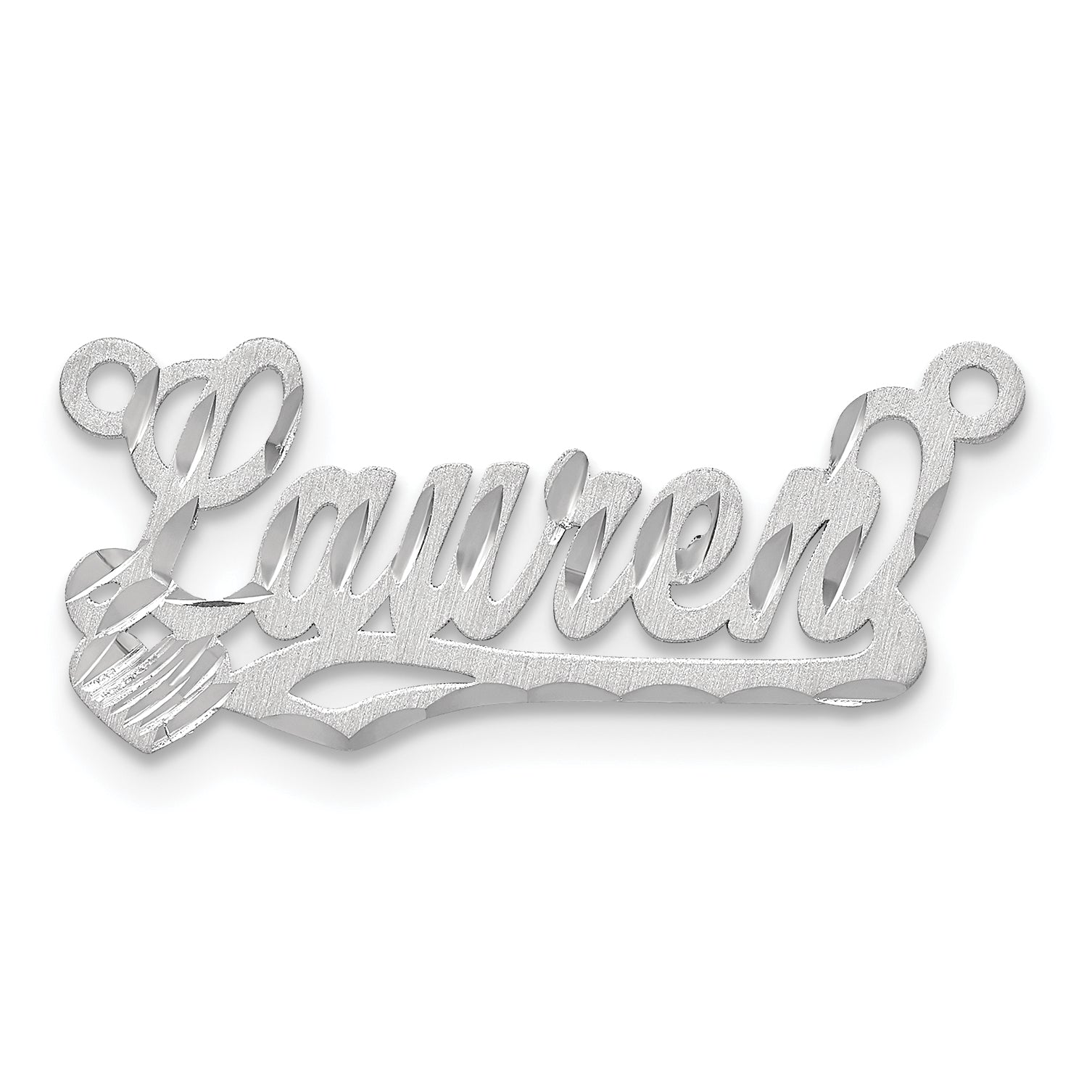 Sterling Silver/Rhod-plated Satin Diamond-cut Heart Name Plate
