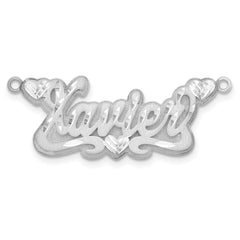 SS/Rhodium-plated 3D Satin Diamond-cut Hearts Name Plate