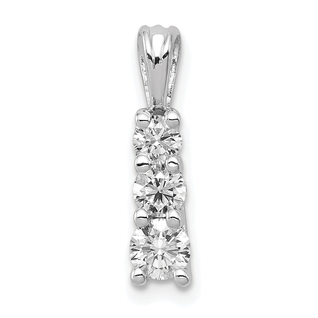 14k White Gold Complete 1/2 carat Three-stone AA Diamond Pendant