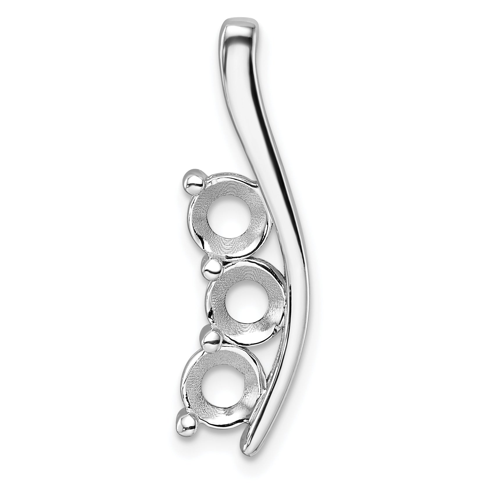 14k White Gold Holds 3-5.0mm Three-Stone Curved Bar Chain Slide Mounting (No Stone Included)