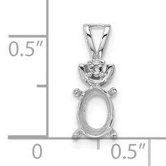 14k White Gold 8x6mm Oval Gemstone Pendant Mounting (No Stone Included)