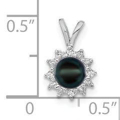 14k White Gold 4-5mm Near Round Black Freshwater Cultured Pearl and AAA Diamond Pendant