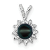 14k White Gold 4-5mm Near Round Black Freshwater Cultured Pearl and AAA Diamond Pendant