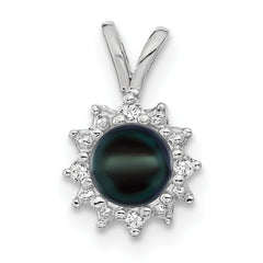14k White Gold 4-5mm Near Round Black Freshwater Cultured Pearl and AAA Diamond Pendant