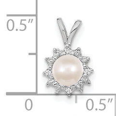 14k White Gold 4-5mm Near Round White Freshwater Cultured Pearl and AAA Diamond Pendant