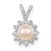 14k White Gold 4-5mm Near Round White Freshwater Cultured Pearl and AAA Diamond Pendant