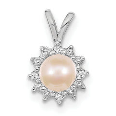 14k White Gold 4-5mm Near Round White Freshwater Cultured Pearl and AAA Diamond Pendant